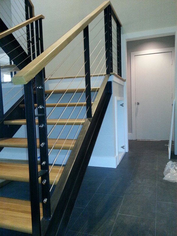 Installed metal railing on the stairway